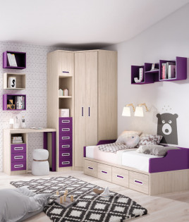Dormitorio Juvenil con cama, armario rincón y escritorio Ref Z05C