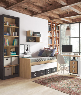 Dormitorio Juvenil con cama compacta, librería y escritorio Ref Z08