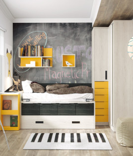 Dormitorio Juvenil con cama nido, armario rincón y arcón mesa estudio Ref Z15