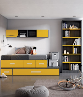 Dormitorio Juvenil con arrastre nido, contenedores y librería Ref Z25