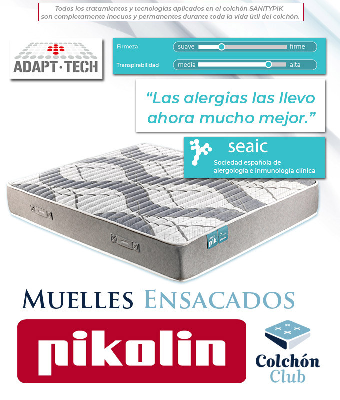Colchón Pikolin Modelo Sanitypik, Hipoalergénico indicado para personas alérgicas Ref P26000