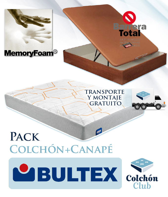 Pack Bultex, Colchón Bultex modelo Draco con Memory Foam y Canapé madera Pikolin Ref P283000