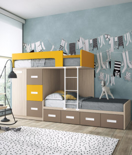 Dormitorio Juvenil cama tren con armario y cajones contenedores Ref Z71
