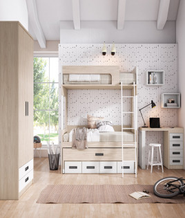 Dormitorio Juvenil con Litera, armario y escritorio con cajonera Ref Z78A