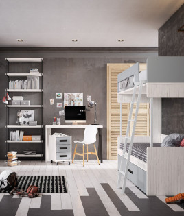 Dormitorio Juvenil con Litera, estantería y escritorio con cajonera Ref Z79B