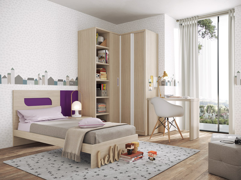▷ Habitacion Juvenil con cama, armario rincón y zona de estudio Mood 04
