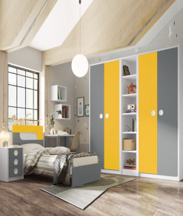 Dormitorio Juvenil con cama de 90, armarios, librería y escritorio Ref Z75