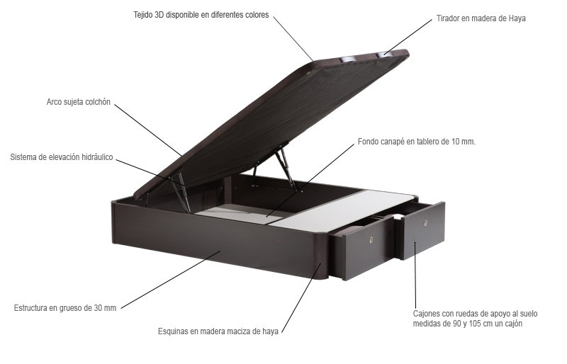 CANAPÉ ABATIBLE DE MADERA CON CAJONES MODELO TILO