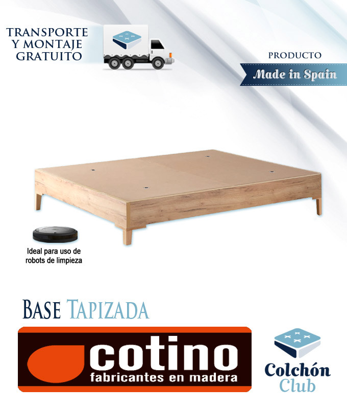 Base de madera con tapa tapizada de Muebles Cotino con patas altas ideal para el uso de robots de limpieza Ref CT10000