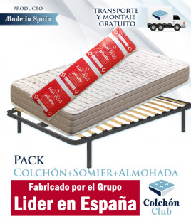 Pack Colchón Viscoelástico Omega Visco, Somier de Láminas y Almohada fabricado por el Grupo Líder en España Ref P73000