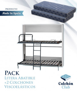 Pack Litera Abatible Horizontal y 2 colchones juveniles con viscoelástica Ref T71000