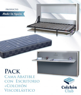 Pack Cama Abatible Horizontal con Escritorio y Colchón Viscoelastico Ref T74000