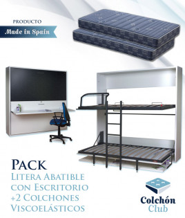 Pack Litera Abatible Horizontal con escritorio y 2 Colchones Viscoelasticos Ref T77000