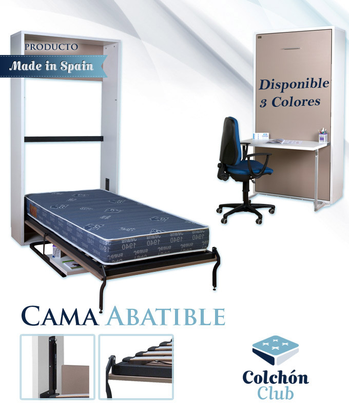 Cama abatible horizontal doble de 90 x 190 con zona de estudio