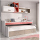 Dormitorio Juvenil con cama compacta, escritorio desplazable, armario, cajonera y módulos estantes Ref YC102