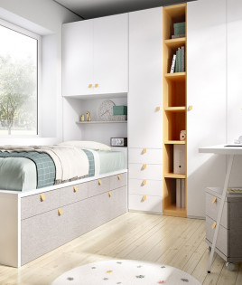 Dormitorio Juvenil con 2 camas, arcón, armarios y escritorio Ref YC113