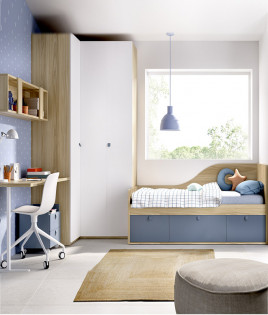 Dormitorio Juvenil cama nido, armario rincón y escritorio Ref YC210