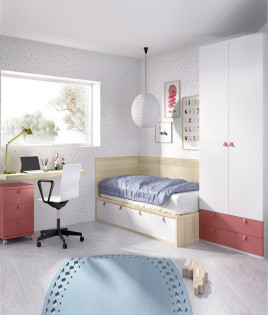 Dormitorio Juvenil cama nido, armario y escritorio Ref YC212