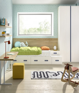 Dormitorio Juvenil con cama, armario y escritorio Ref YC218