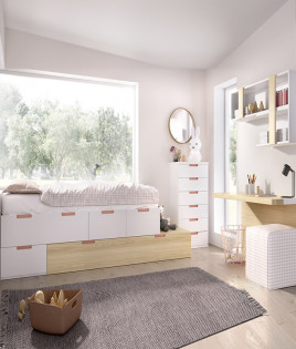 Dormitorio Juvenil con 2 camas, xinfonier y escritorio Ref YC219