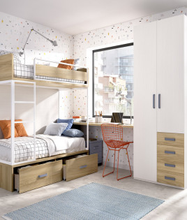 Dormitorio Juvenil litera con armario 2 puertas y escritorio Ref YC305