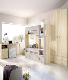 Dormitorio Juvenil litera con armario 2 puertas y escritorio Ref YC312