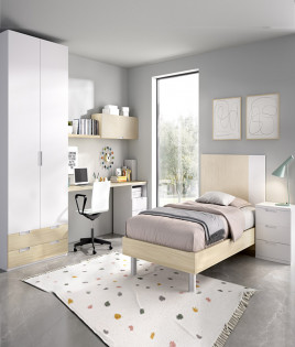 Dormitorio Juvenil con cama de 90, armario y escritorio Ref YC502