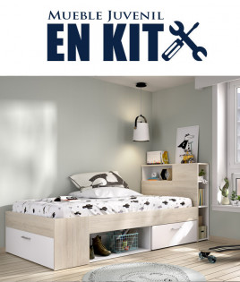 Dormitorio Juvenil con cama compacta con huecos de almacenaje Ref YK21