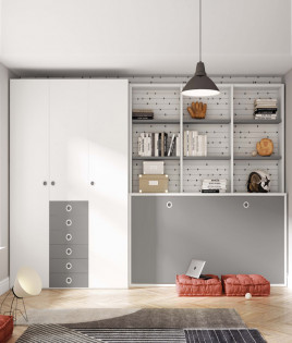 Dormitorio cama abatible con estantería y armario Ref Z24-32