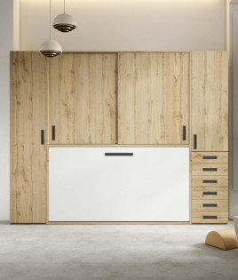 Dormitorio con cama abatible con altillo y 2 armarios a los lados Ref Z24-42