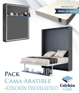 Pack Cama Abatible Vertical con estante sincronizado y colchón viscoelástico Ref N48000