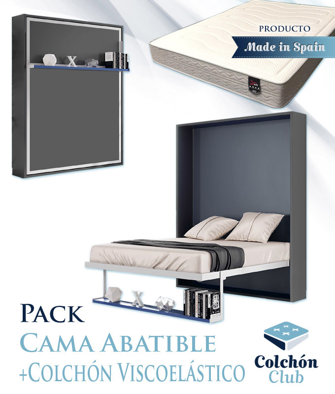 Pack Cama Abatible Vertical con estante sincronizado y colchón viscoelástico Ref N48000