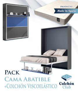 Pack Cama Abatible Vertical con estante sincronizado y colchón viscoelástico Ref N49000