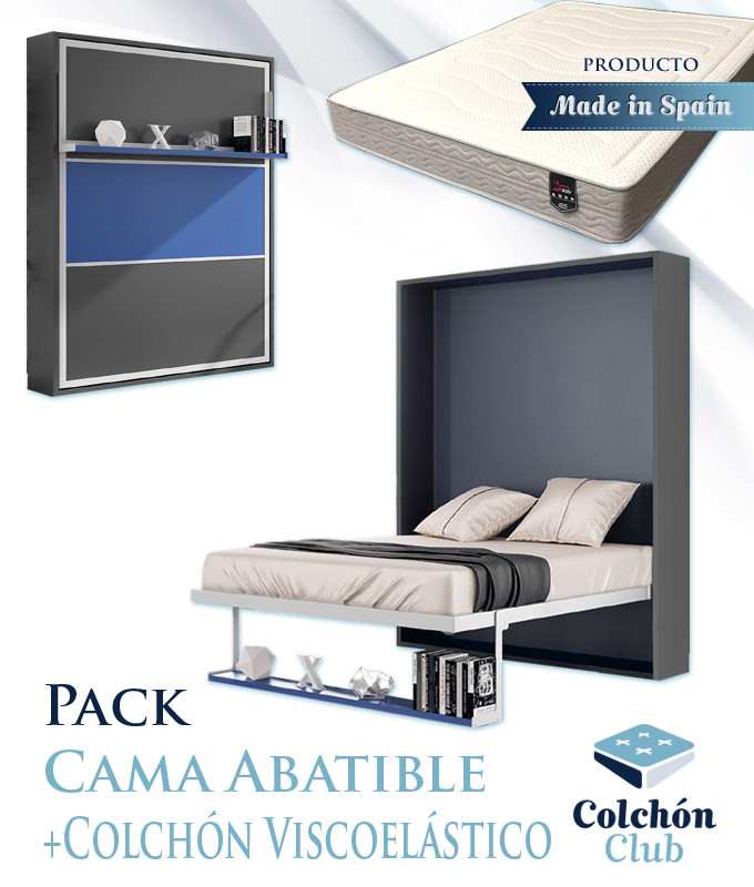 Pack Cama Abatible Vertical con estante sincronizado y colchón viscoelástico Ref N49000