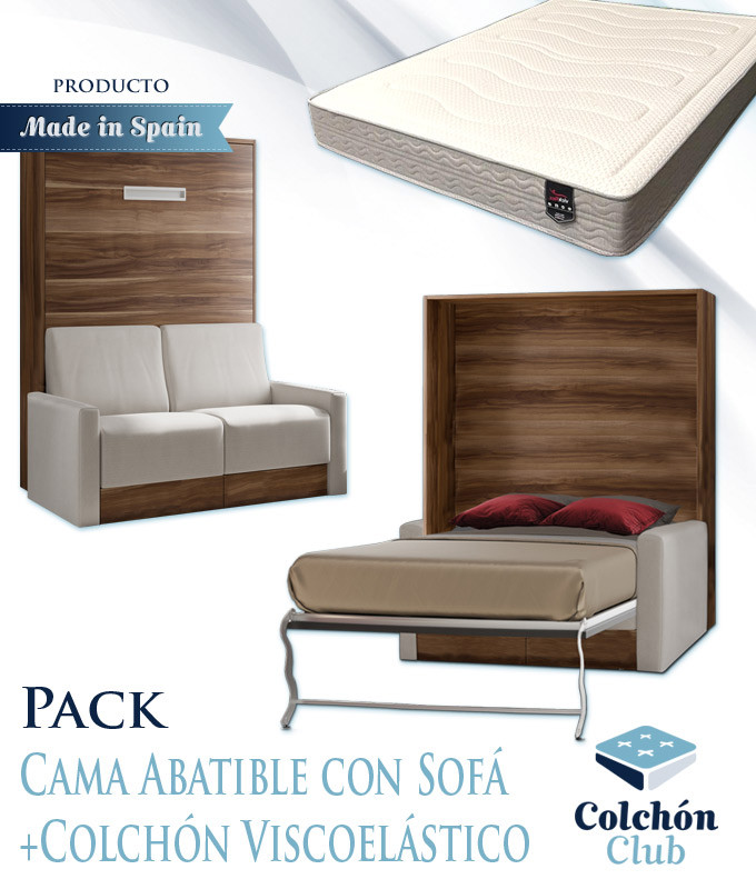 Pack Cama Abatible Vertical con Sofá y Colchón Viscoelastico Ref N28000