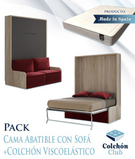 Pack Cama Abatible Vertical con Sofá y Colchón Viscoelastico Ref N42000