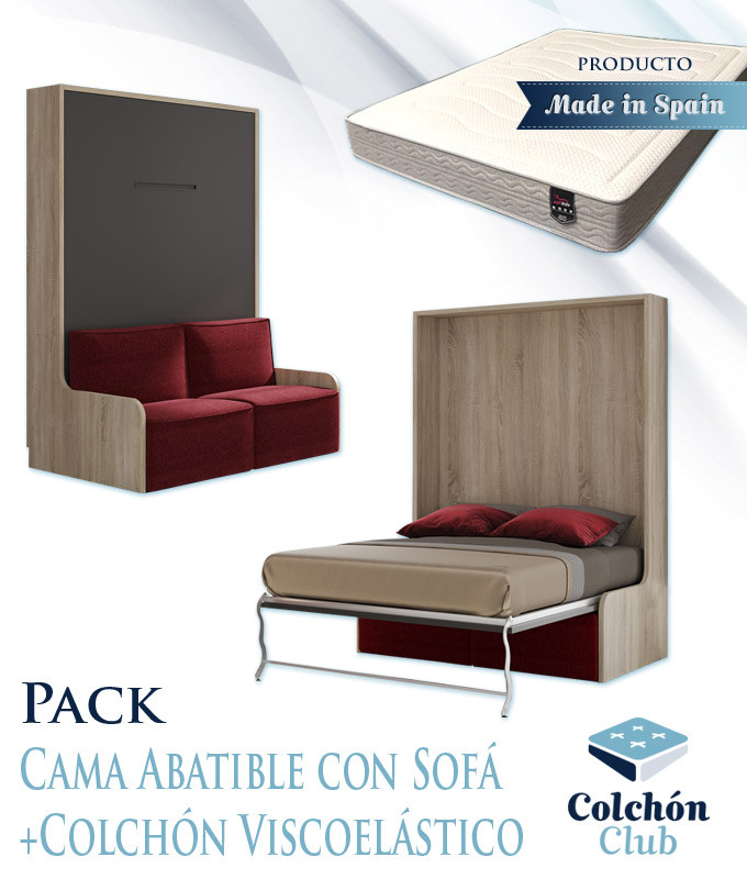 Pack Cama Abatible Vertical con Sofá y Colchón Viscoelastico Ref N42000