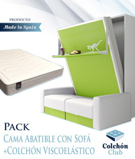 Pack Cama Abatible Vertical con estante, Sofá y Colchón Viscoelastico Ref N29000