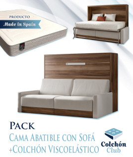 Pack Cama Abatible Horizontal con Sofá y Colchón Viscoelastico Ref N35000