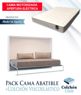 Pack Cama Abatible Horizontal con Apertura Eléctrica y Colchón Viscoelastico Ref N73000