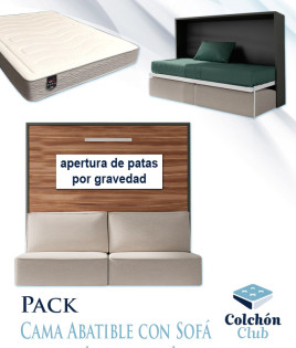 Pack Cama Abatible Horizontal con Sofá y Colchón Viscoelastico Ref N72000