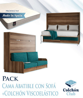 Pack Cama Abatible Horizontal con Sofá y Colchón Viscoelastico Ref N43000