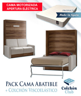 Pack Cama Abatible Vertical con Sofá, Apertura Eléctrica y Colchón Viscoelástico Ref N78000