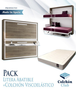Pack Litera Abatible Horizontal con Escritorio y Altillo opcional y Colchones Viscoelásticos Ref N33000