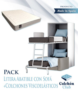 Pack Litera Abatible Vertical de 90 con Sofá y Colchones Viscoelásticos Ref N38000
