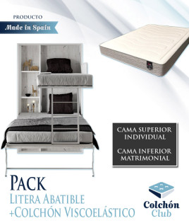 Pack Litera Abatible Vertical con cama matrimonial y Colchones Viscoelasticos Ref N27000