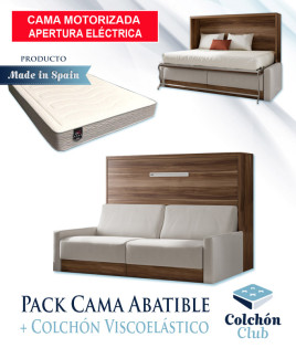 Pack Cama Abatible Horizontal con Sofá, Apertura Eléctrica y Colchón Viscoelástico Ref N77000
