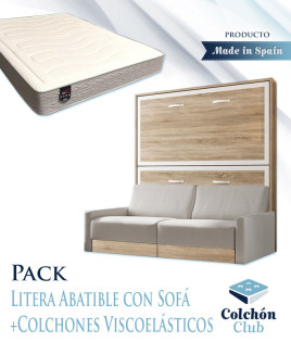 Pack Litera Abatible Horizontal con Sofá y colchones viscoelásticos Ref N55000