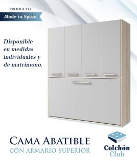 Cama Abatible Matrimonial disponible en medidas Individuales con armario superior Ref Z23000