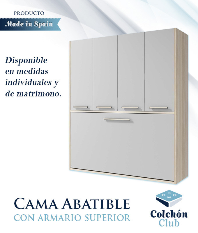 Cama Abatible Matrimonial disponible en medidas Individuales con armario superior Ref Z23000